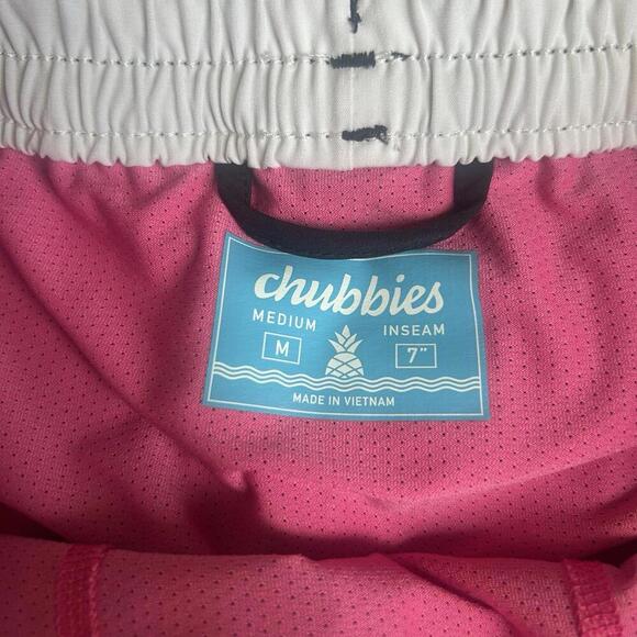 Chubbies Swim Trunks Black White Size Medium 7” Inseam Pink Mesh Liner - Picture 3 of 8